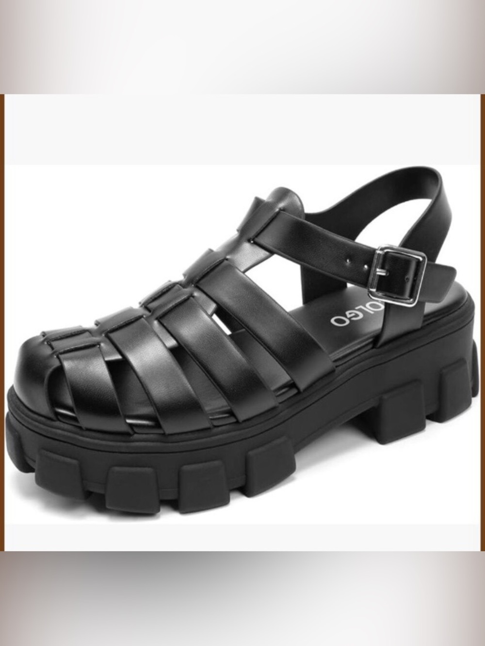 Chunky Black Fisherman Platform Sandal with Buckle Strap by Colgo. Sz 7